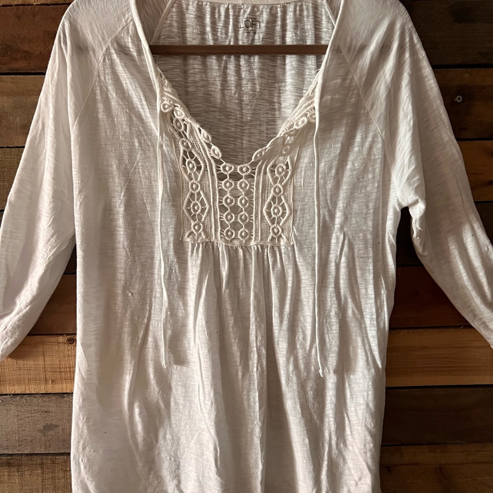 LOFT Cream Lace Accent Tunic